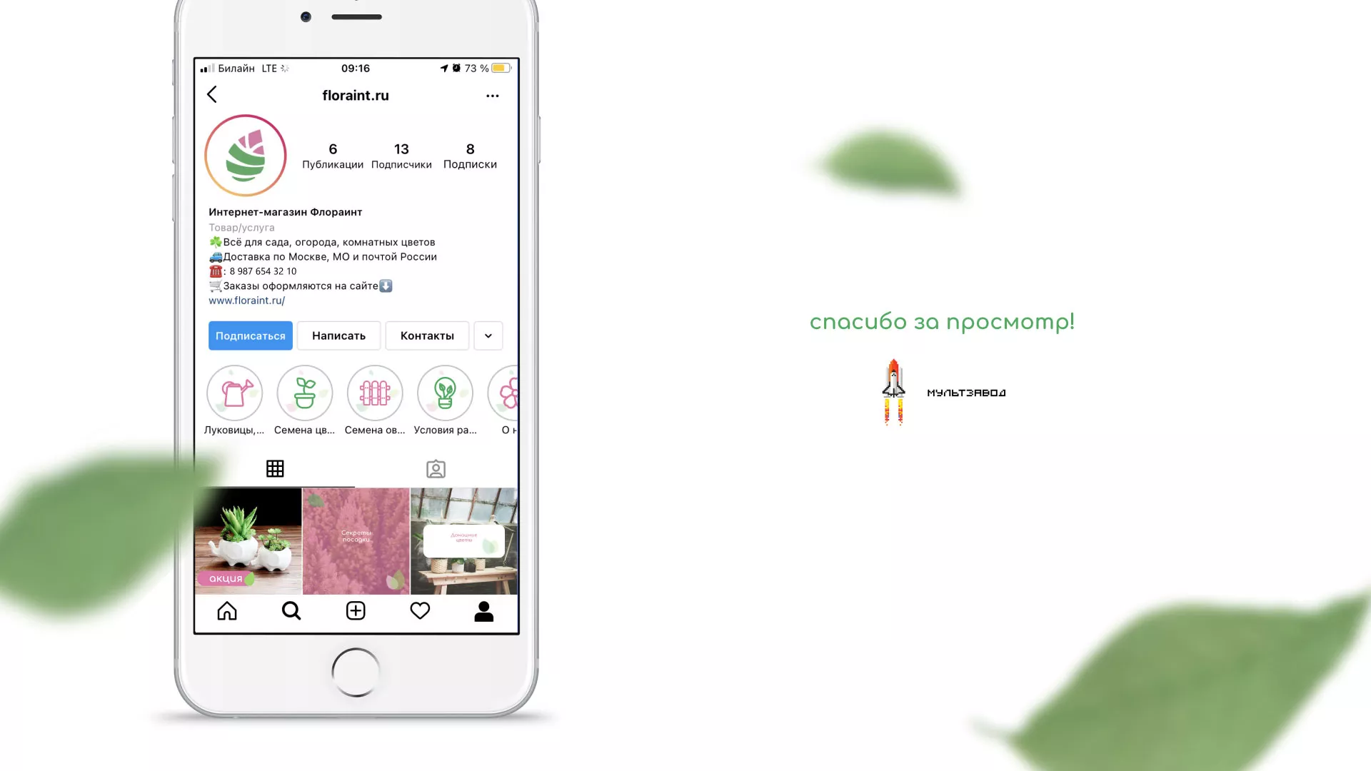 Разработка оформления профиля Instagram для магазина «Floraint» в Лыткарино