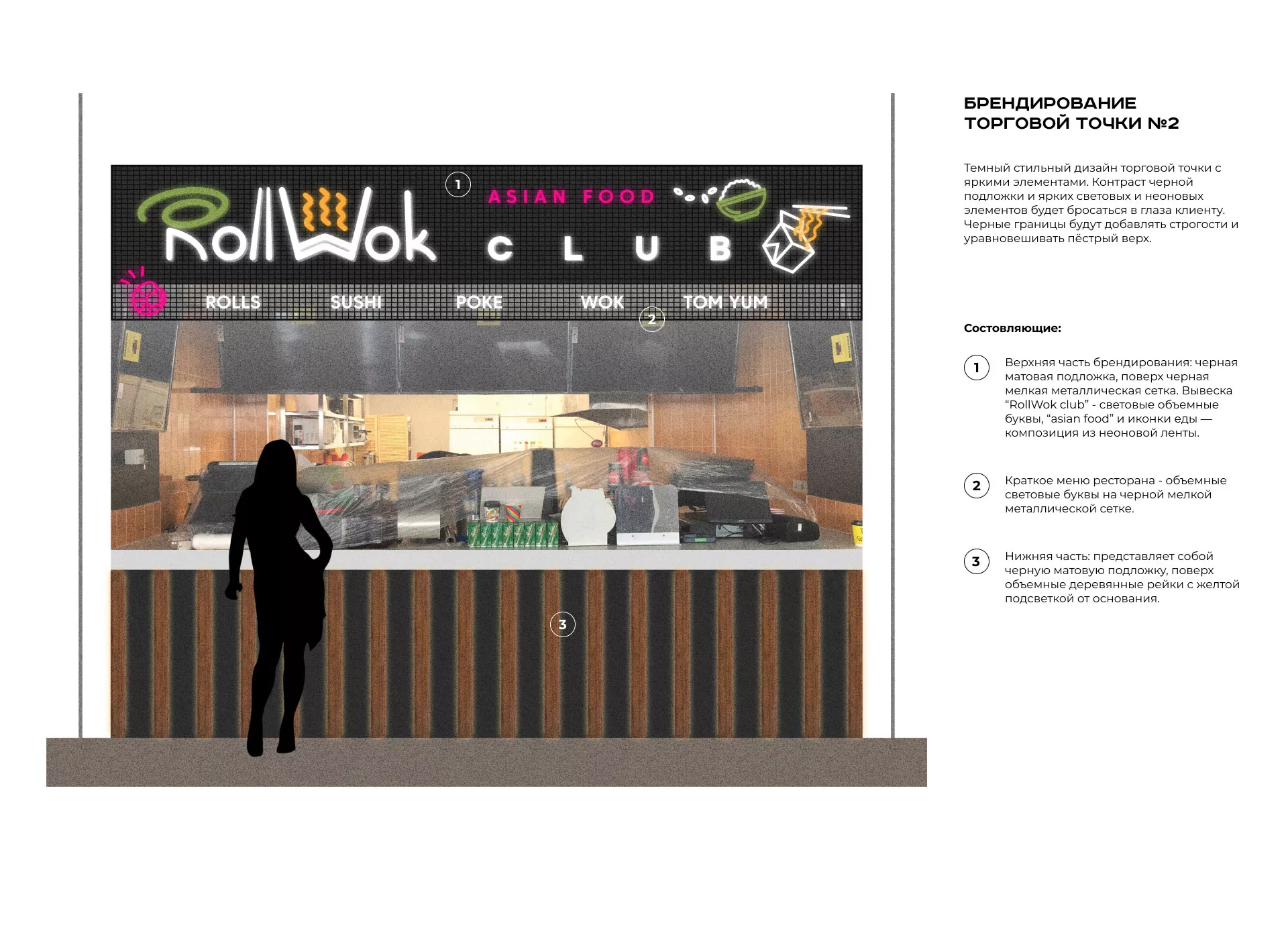 Брендирование торговых точек суши-бара «Roll Wok Club» в Лыткарино